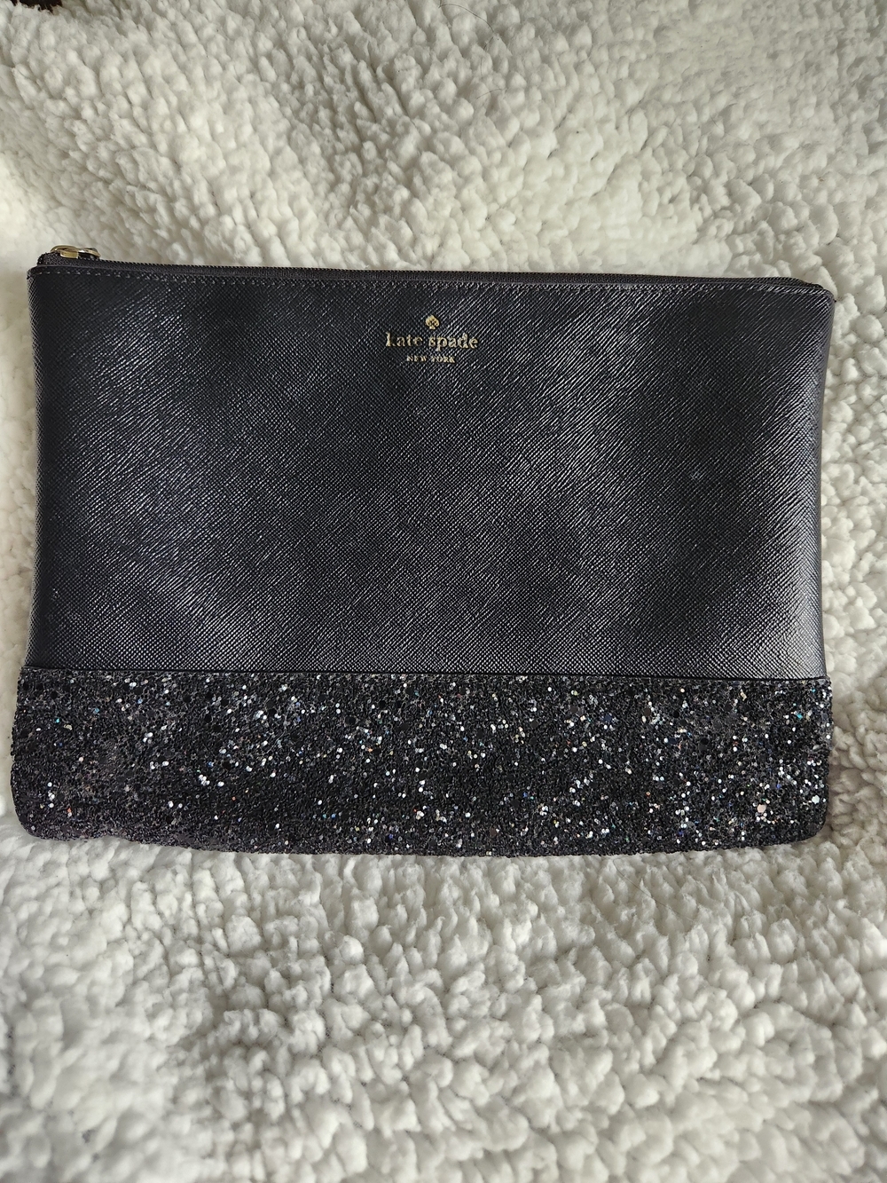 kate spade New York Black Glitter Zip Pouch
